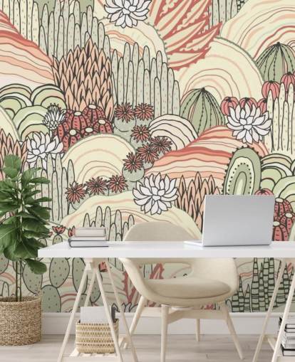 papier peint de plantes de cactus en terre cuite et vert olive