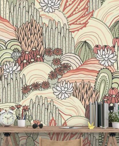 papier peint de plantes de cactus en terre cuite et vert olive