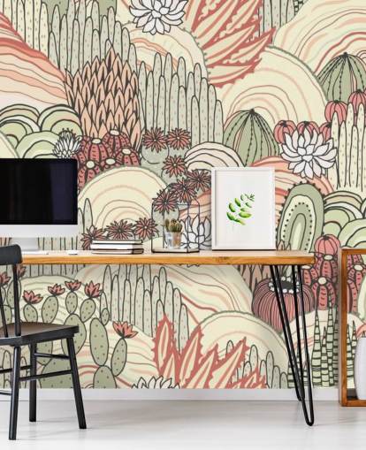 terracotta and olive green cactus plants wallpaper