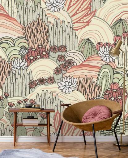 papel pintado de plantas de cactus verde oliva y terracota