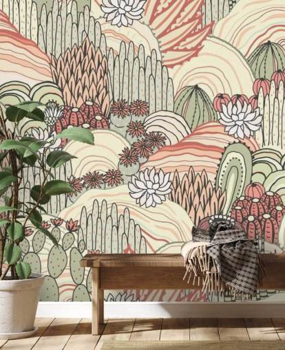 papel de parede de plantas de cacto de terracota e verde oliva papel de parede de plantas de cacto de terracota e verde oliva