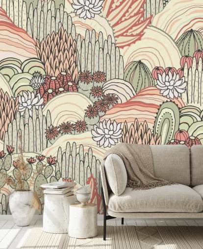 papel pintado de plantas de cactus verde oliva y terracota papel pintado de plantas de cactus verde oliva y terracota