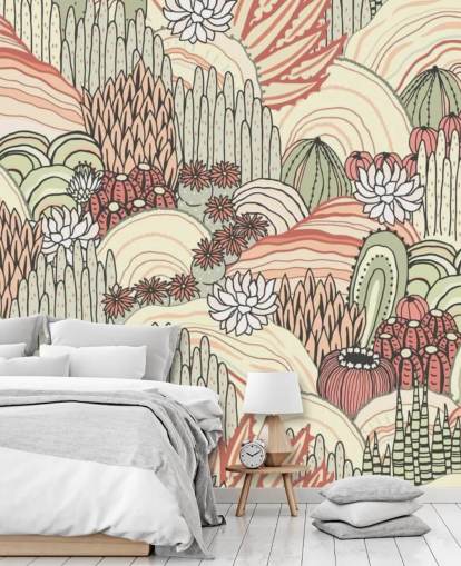 papel de parede de plantas de cacto de terracota e verde oliva