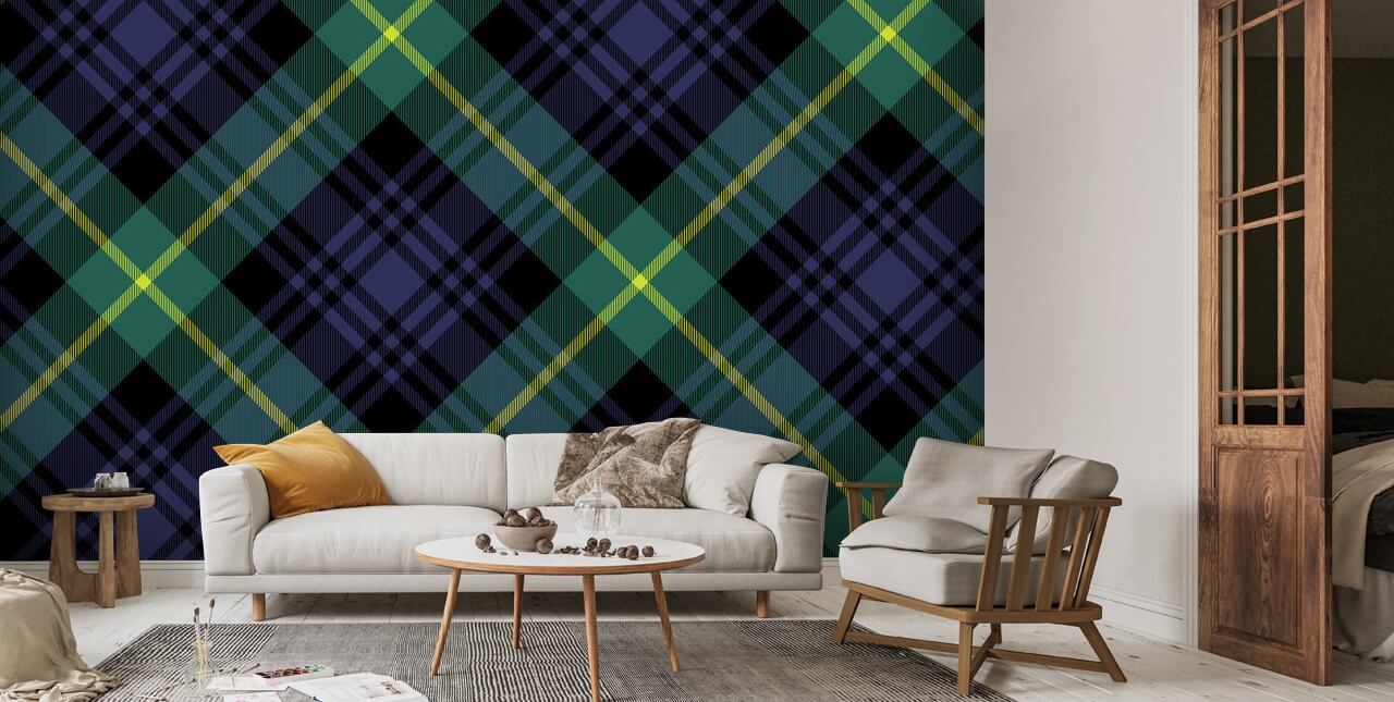 Green and Blue Tartan Wallpaper Mural | Wallsauce UK