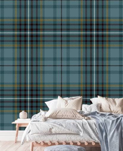 carta da parati tartan giallo e verde acqua