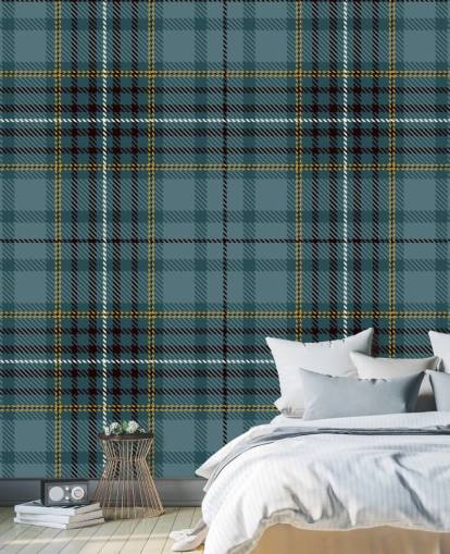geel en groenblauw tartan behang
