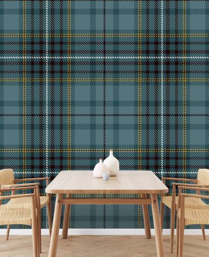 papel pintado tartán amarillo y verde azulado