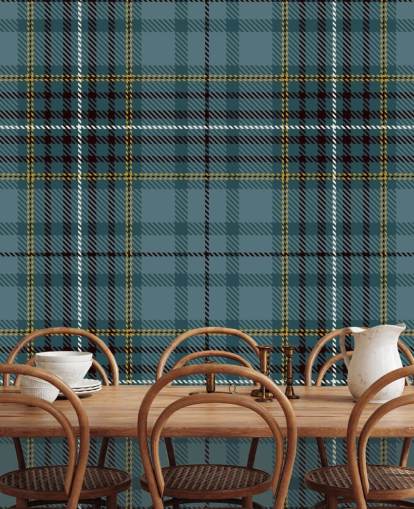 papier peint tartan jaune et sarcelle