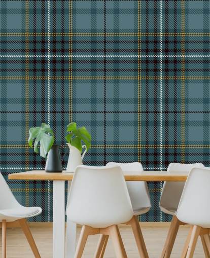 papel de parede tartan amarelo e verde-azulado