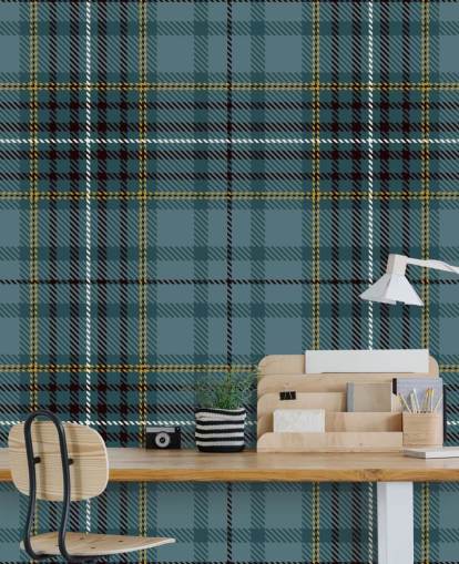 carta da parati tartan giallo e verde acqua