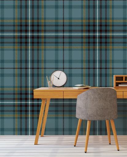carta da parati tartan giallo e verde acqua