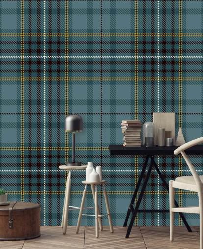 gelbe und blaugrüne Tartan-Tapete