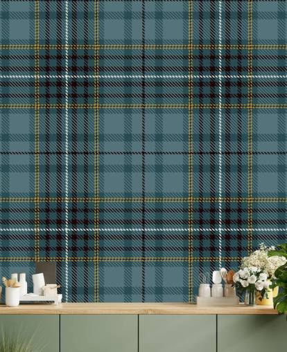 gul och blågrön tartan tapet