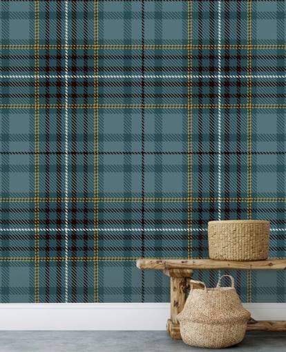 papier peint tartan jaune et sarcelle