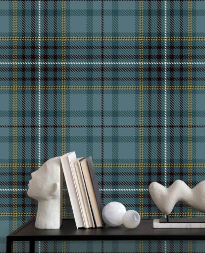 gul och blågrön tartan tapet