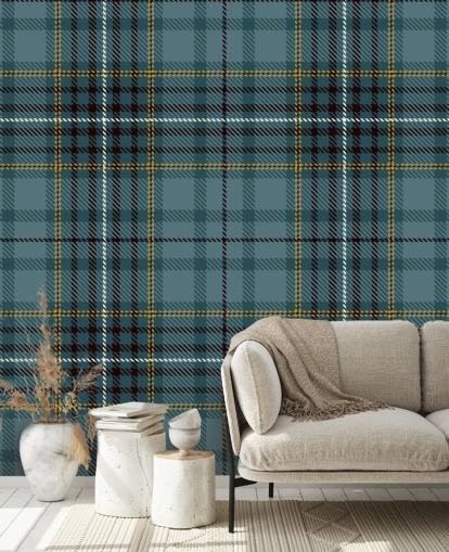 geel en groenblauw tartan behang