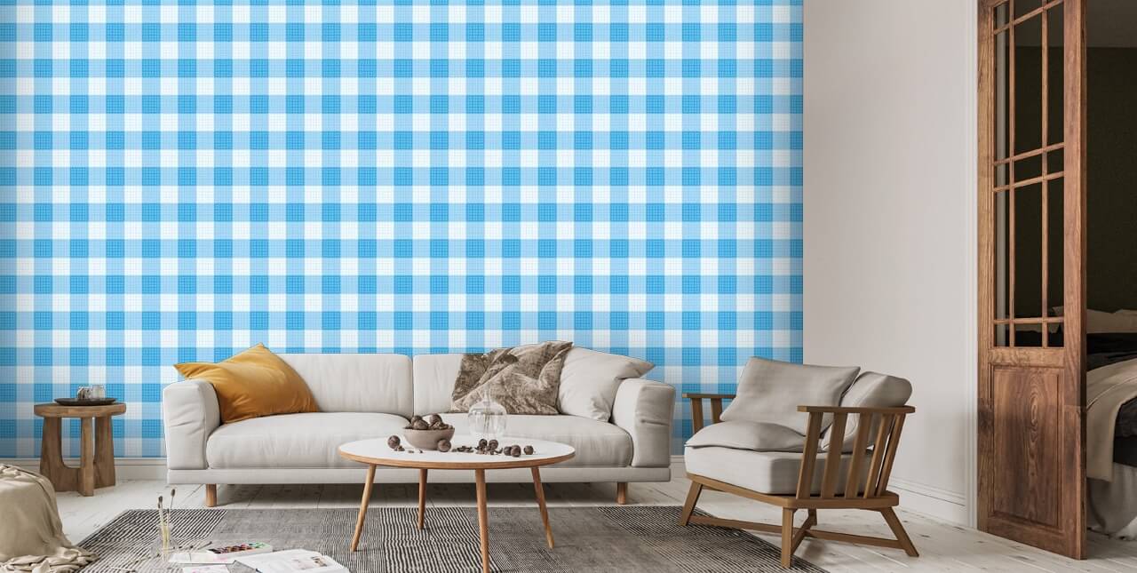 Blue Plaid Wallpaper Mural Wallsauce UK