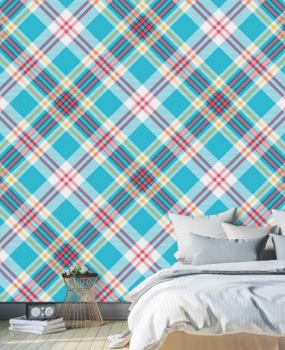 blue, red and white pattern wallpaper