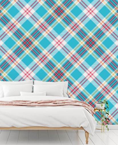 blue, red and white pattern wallpaper