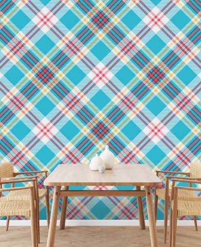 blauw, rood en wit patroonbehang