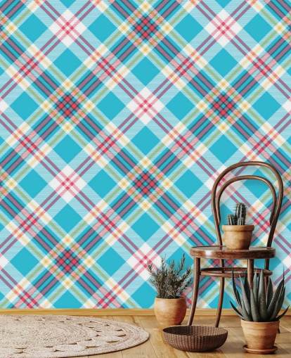 blue, red and white pattern wallpaper