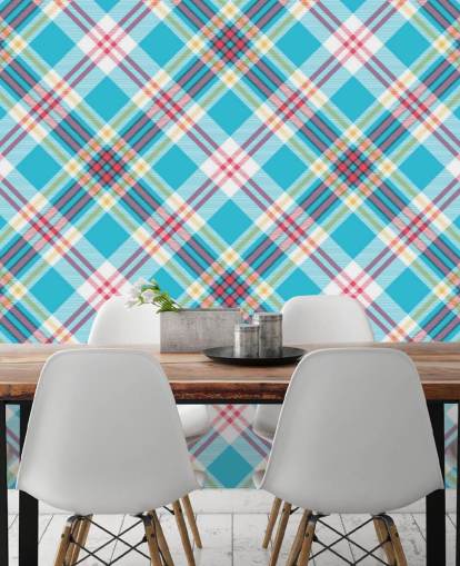 blue, red and white pattern wallpaper
