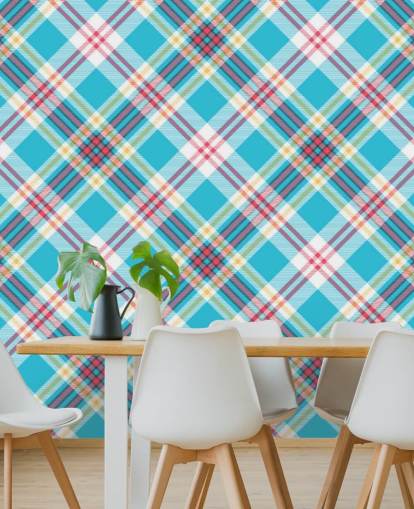 papier peint à motifs bleu, rouge et blanc