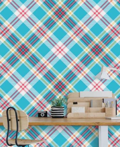 blue, red and white pattern wallpaper