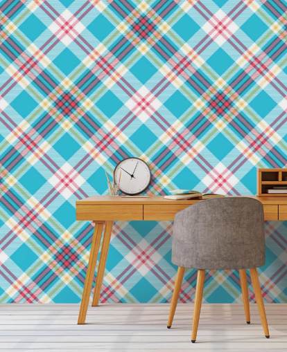 blue, red and white pattern wallpaper