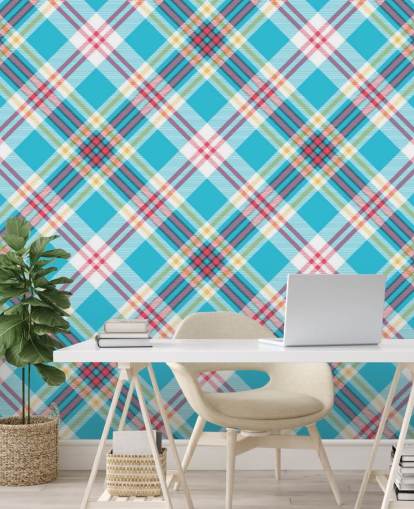 blå, rød og hvid mønster tapet