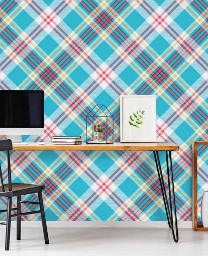 blue, red and white pattern wallpaper