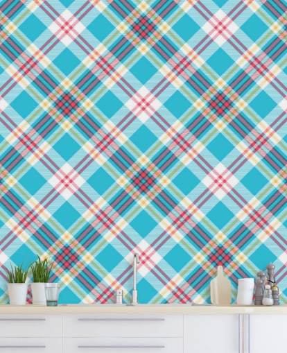 blauw, rood en wit patroonbehang