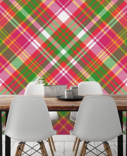 pink, green and white tartan wallpaper
