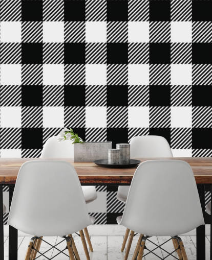 papel de parede monocromático gingham