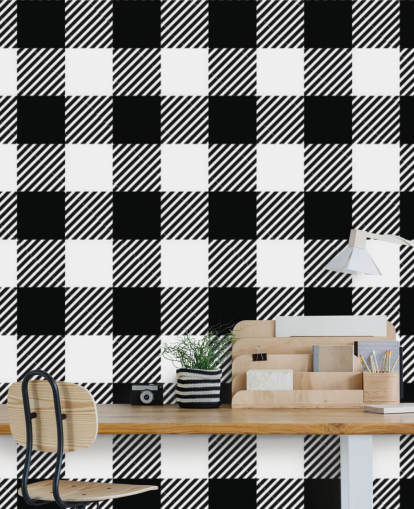 yksivärinen Gingham tapetti