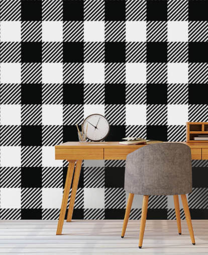 papel pintado a cuadros monocromáticos