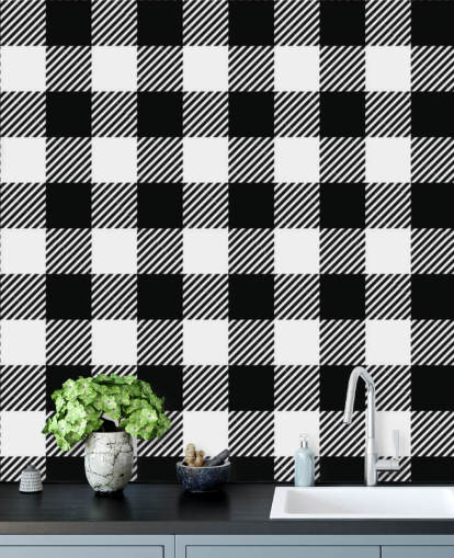 monochroom gingham behang