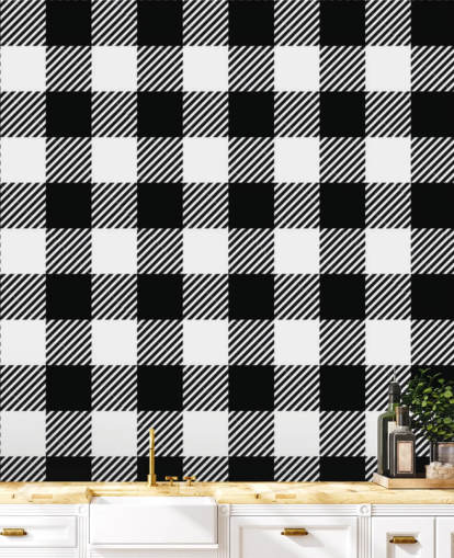 yksivärinen Gingham tapetti