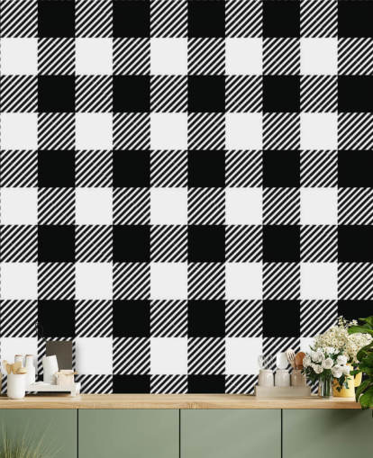 papel pintado a cuadros monocromáticos