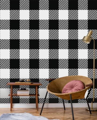 papel pintado a cuadros monocromáticos
