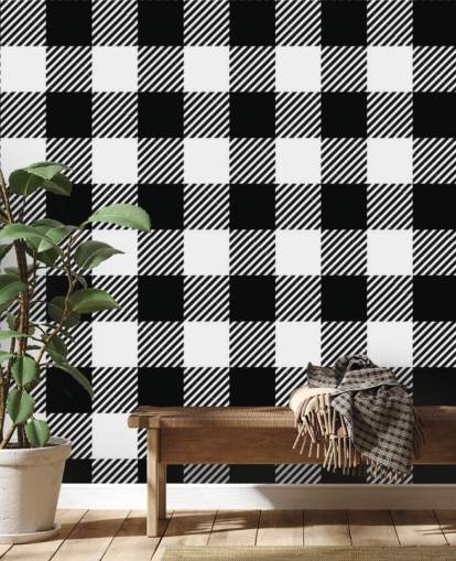 papel pintado a cuadros monocromáticos