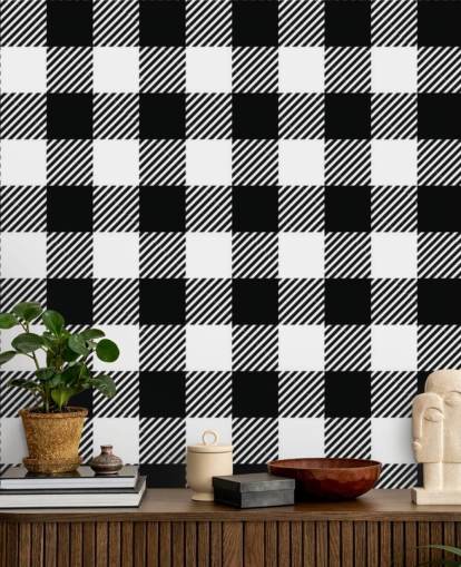 papel pintado a cuadros monocromáticos