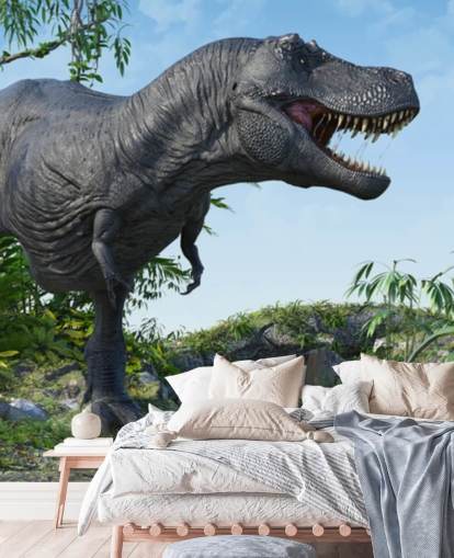 Fondo de pantalla de t rex rugiendo en la selva