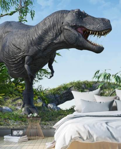 t rex roaring in jungle wallpaper