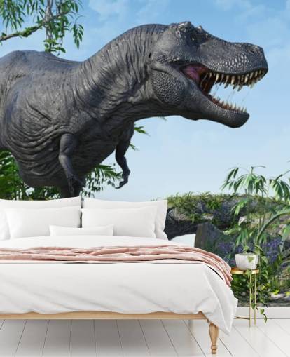 Fondo de pantalla de t rex rugiendo en la selva