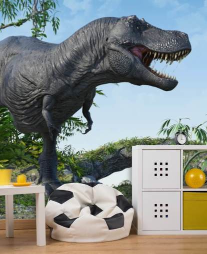 Fondo de pantalla de t rex rugiendo en la selva