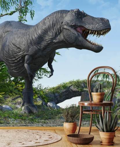 t rex roaring in jungle wallpaper