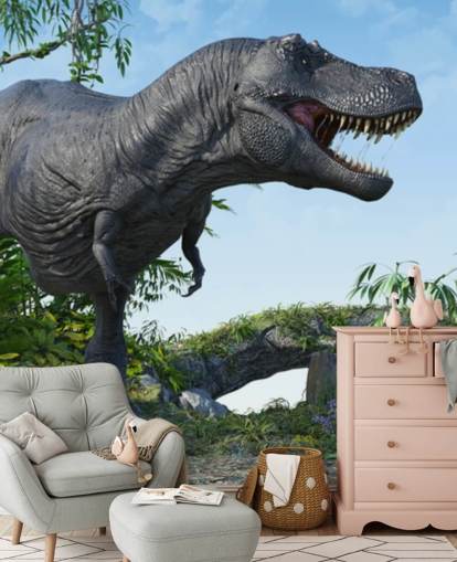 T rex brølende i jungle tapet T rex brølende i jungle tapet