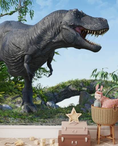 t rex roaring in jungle wallpaper