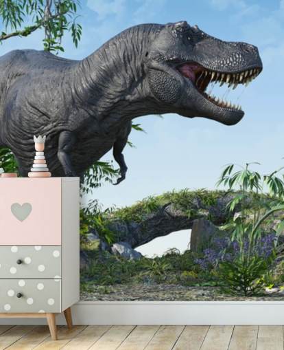 t rex brullend in jungle behang t rex brullend in jungle behang